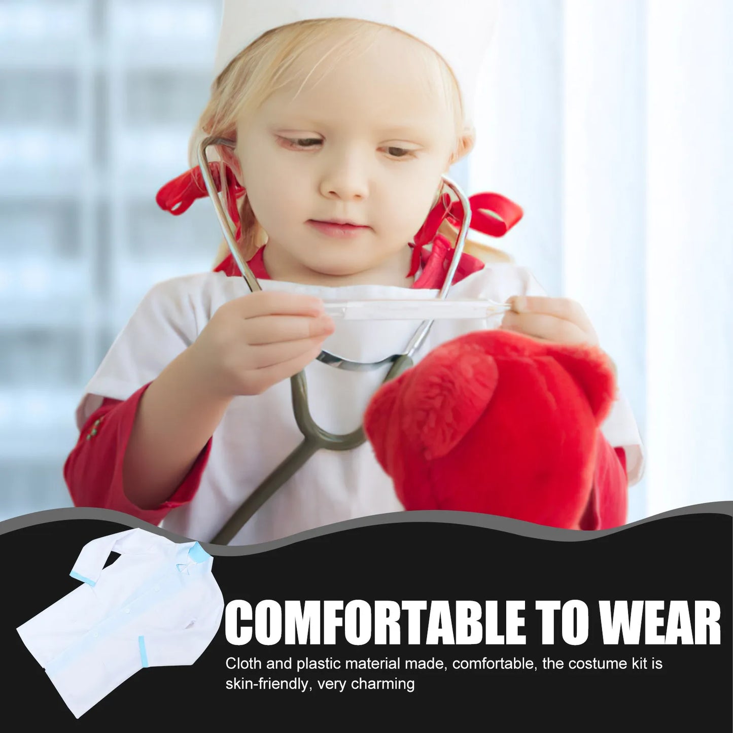 1Set Boys Doctor Costume Outfit Doctor Role Play Set Dress Up Uniform for 6-8 Years Old Syringe Stethoscope Shirt
