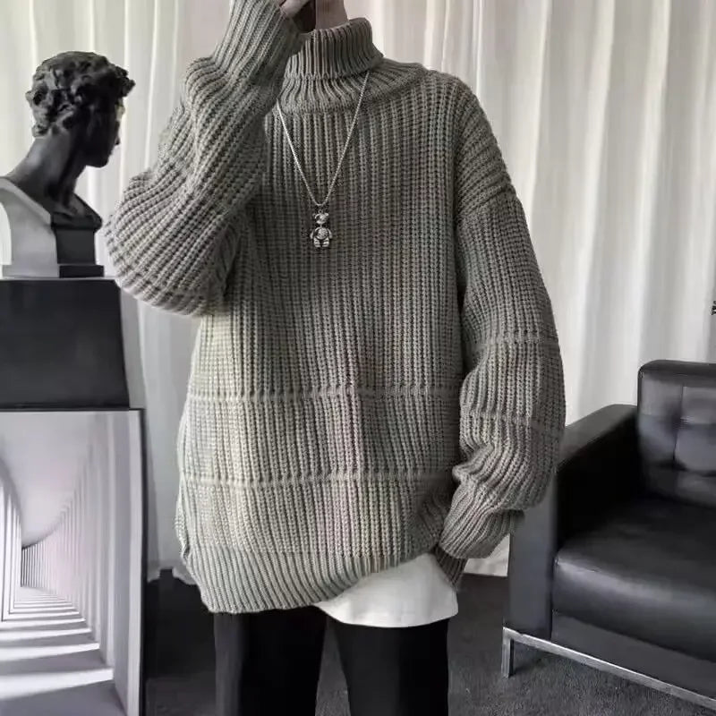Turtleneck Knitwear Autumnr and Winter High Collar Loose Fit Knitted Sweaters for Men Casual Aesthetic Cheap Top Pullover Man