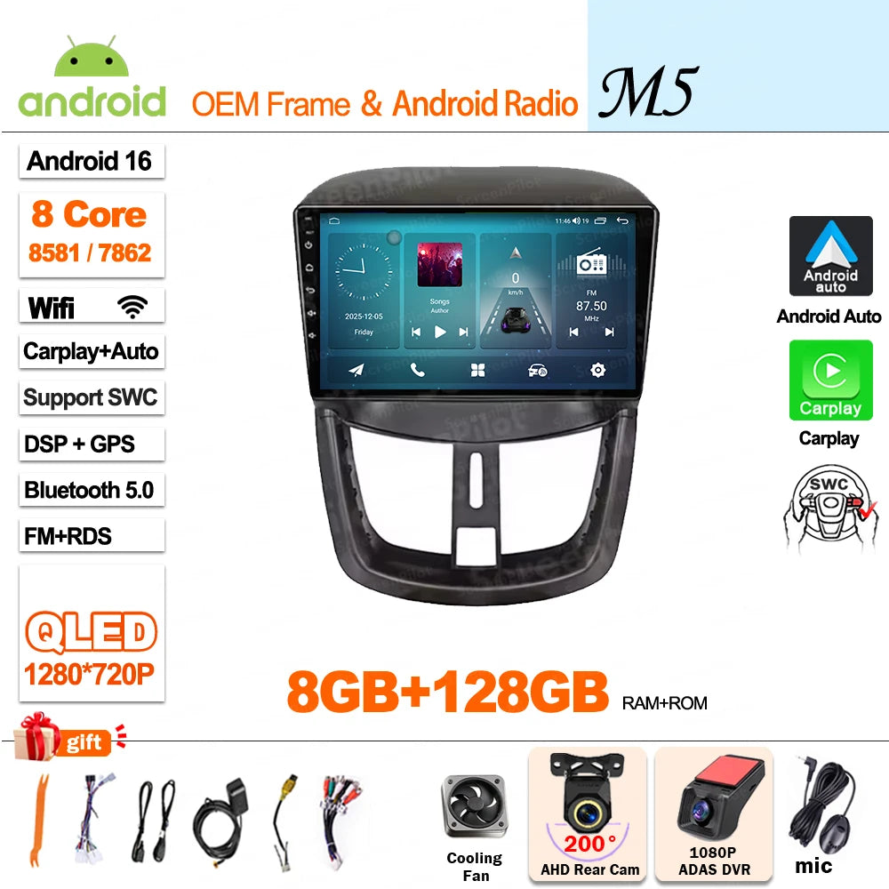 Android 15 For Peugeot 207 207CC 2006 - 2015 Car Radio Multimedia Video Player Stereo Head Unit 2 din Wireless Android Auto Wifi