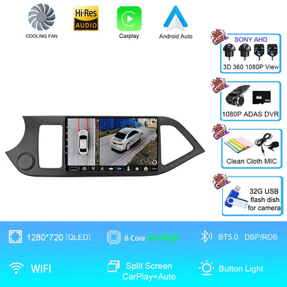 Android 16 For KIA PICANTO Morning 2011 2012 2013 2014 2015 2016 Carplay Auto Multimedia Car Radio Navigation Player WIFI+4G DSP
