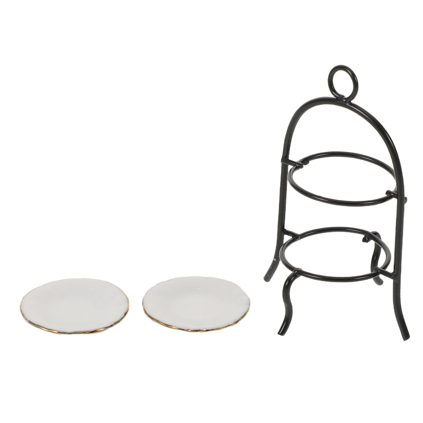 1Set Miniature 2-Tier Dessert Rack 1:12 Scale Kitchen Decor Tiny Cake Stand Cupcake Display Dollhouse Accessories