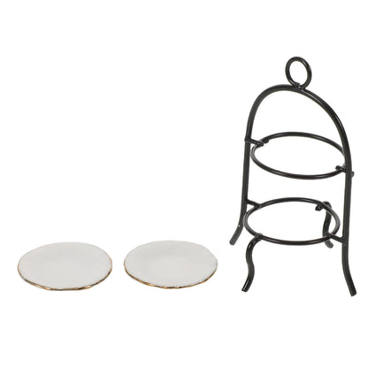 1Set Miniature 2-Tier Dessert Rack 1:12 Scale Kitchen Decor Tiny Cake Stand Cupcake Display Dollhouse Accessories