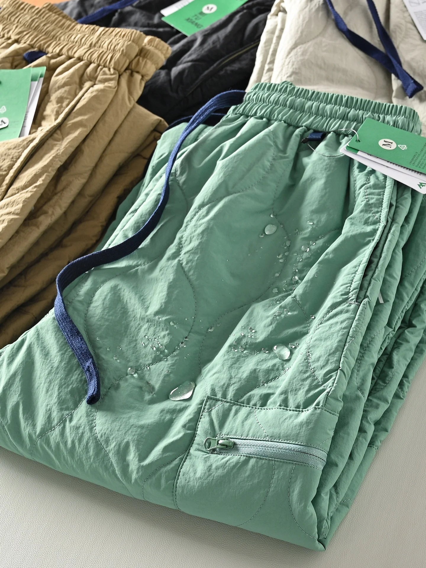 Loose Fit Cotton Pants Men's Winter Casual Straight Leg Thermal Windproof Fashionable Youth Long Trousers Quilted Insert