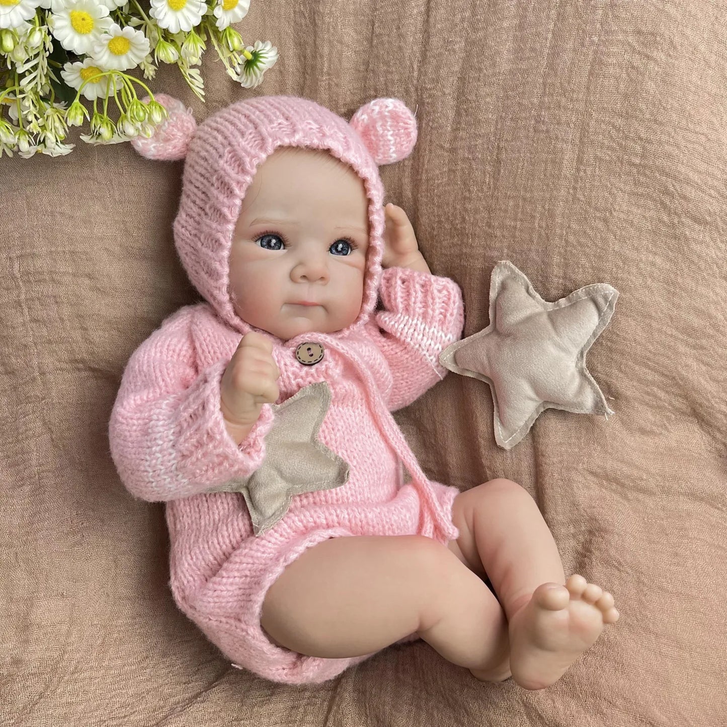 BZDOLL 18 Inch 45CM Reborn Baby Doll, Soft Cloth Body, Handmade Lovely Doll, Dress Up & Play House Toy, Birthday Gift for Girls