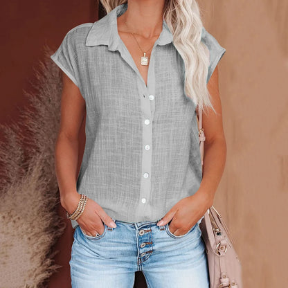 Cotton Linen Shirt Ladies Tops Tee Casual Thin Loose Woman T Shirt Summer Short Sleeve Solid T-Shirts Women Clothing Blusas