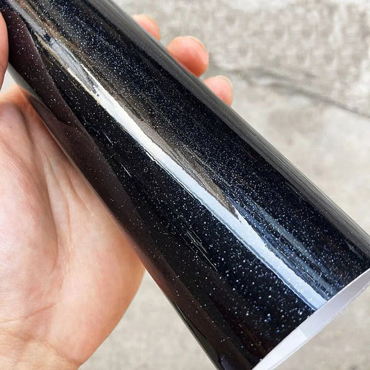 20/30/40/50x152cm Premium Glitter Sparkle Glossy Black Vinyl Wrap Roll Self Adhesive Car Wrapping Decal with Air Release Bubble