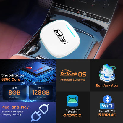 3in1 MMB MAX Smart Box CarPlay Wireless Carplay Android Auto Android15 QCM6350 8-Core GPS WiFi 4G SIM AI Box For Youtube Netflix