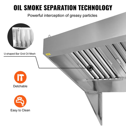 SucceBuy 4/5/6/7/8/9FT Commercial Exhaust 201 Stainless Steel Concession Hood Under Cabinet Range Hood Kitchen Vent Hood Sliver