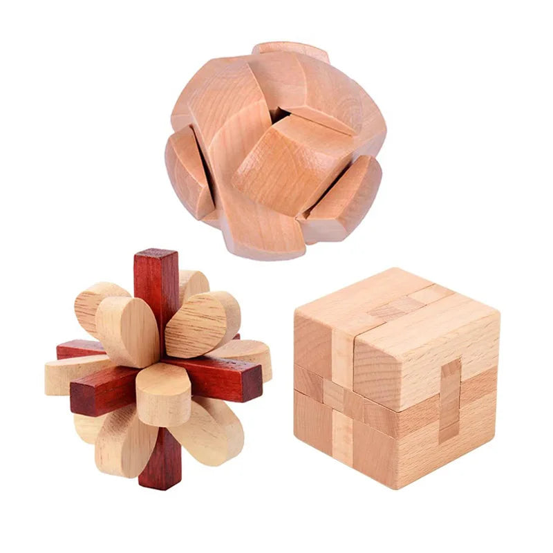 3PCS Set LuBan Lock Wooden Puzzle Brain Teaser IQ Test Toys Educational Mind Games For Adults Kids Unlock Interlock Game
