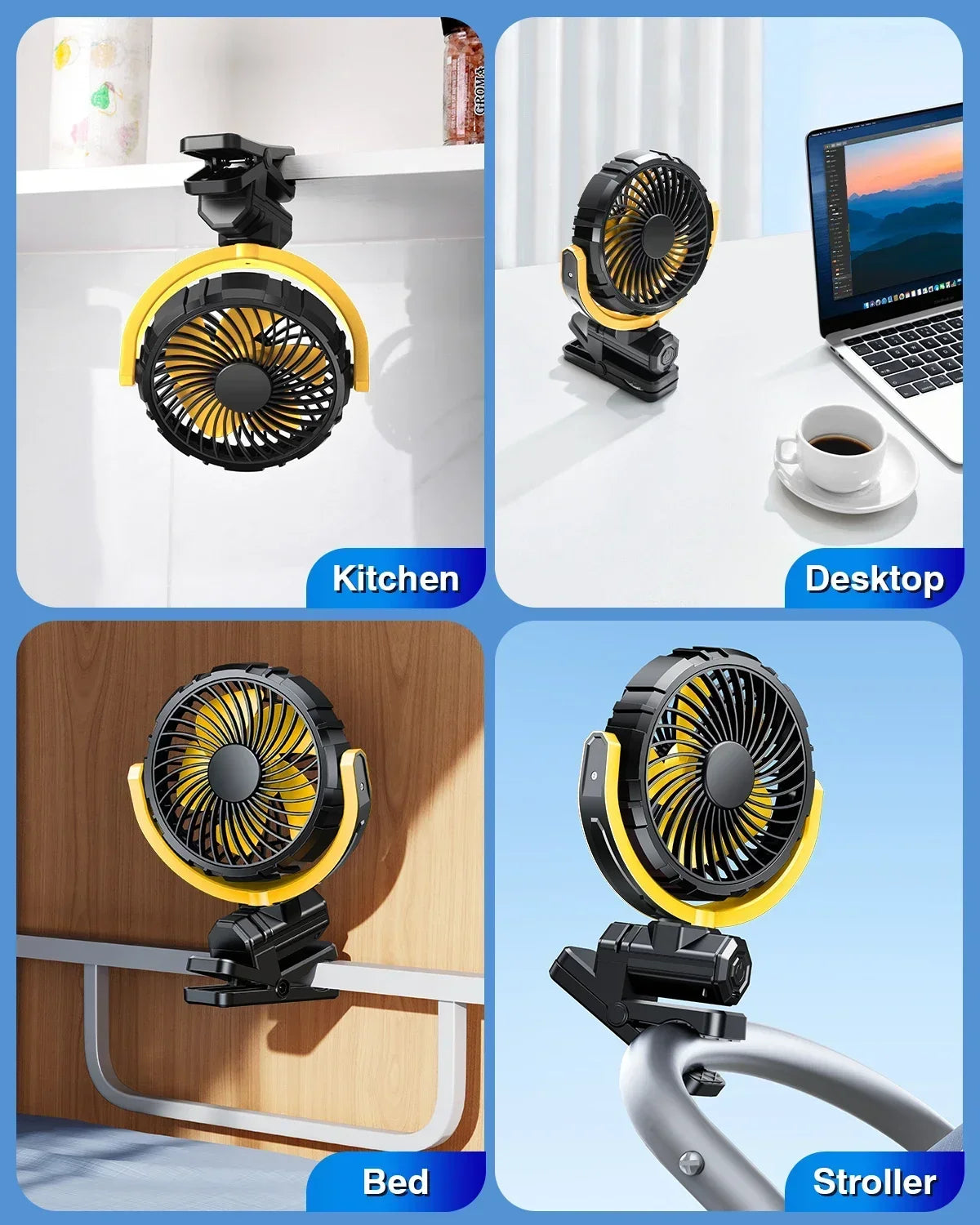 Summer Car Electric Fan Adjustable Speed Cooling Fan With Clip 2000mAh Rechargeable Air Cooler Fan Home Outdoor Travel