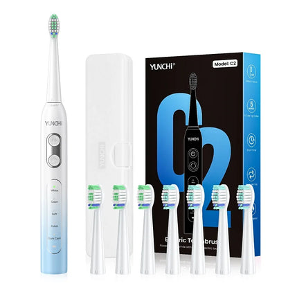YUNCHI ultrasonic electric toothbrush with 5 operation modes and 40000 high-frequency vibrations.USB charging, waterproof