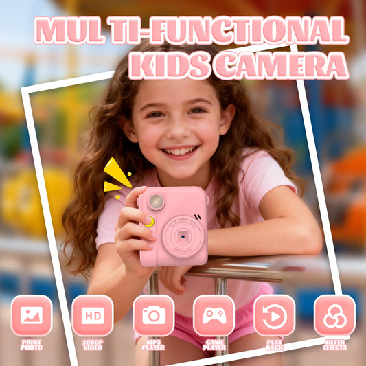 Kids Camera 1080P HD with Mini Thermal Printer Video Recorder Instant Print Photo Gift for Children