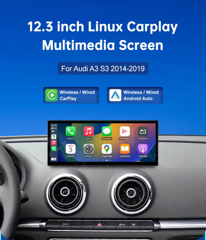 CN Road Top 12.3 Inch Touch Display For Audi A3 S3 2014-2019 Multimedia Player Andriod Auto Link GPS Carplay Screen Car Play