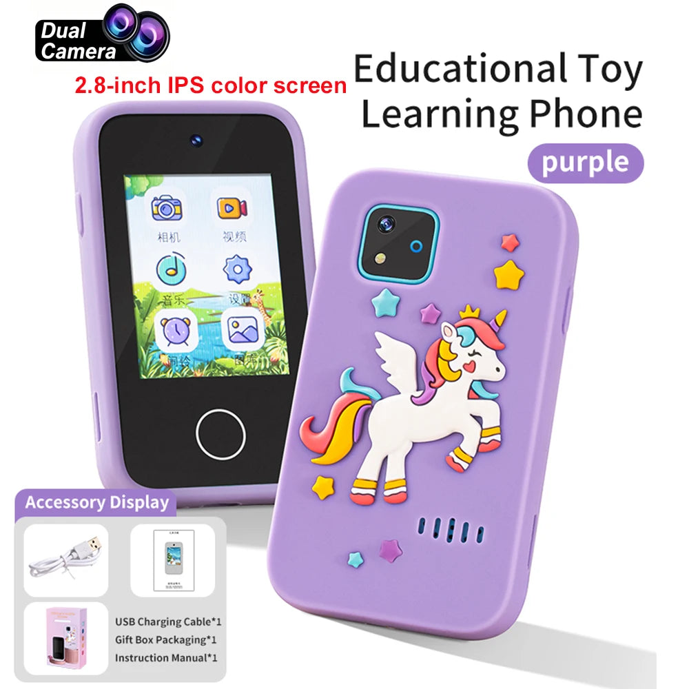 Kids Smart Phone Camera Toy 2.4in Touchscreen Unicorn Baby Multilingual With Music Digital Camera Toys for Girls Boys Age 3-8