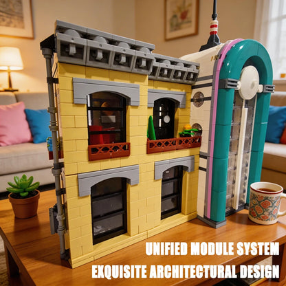 Creative Expert Bank Cafe Corner MOC Building Blocks City Model Bricks Dinner Bookstore Assembly Set Street View Toy Gifts Decor