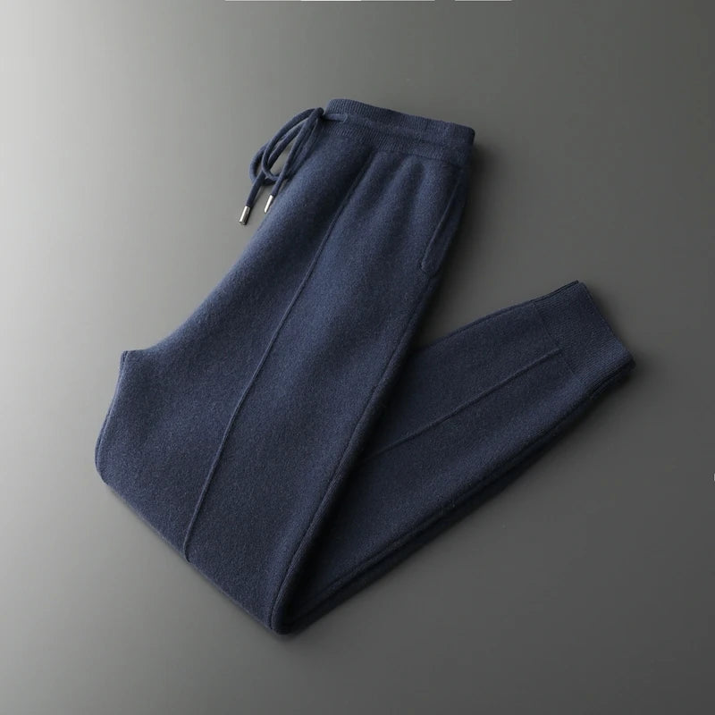 Men's Cashmere Pants Smart Casual Pencil Pants Autumn Winter Thick Soft Warm Trousers 100% Merino Wool Knit Pants Korean Style