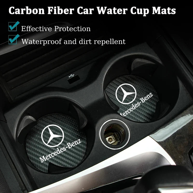 2Pcs Car Coasters Water Cup Mats Waterproof Slot Pads For Mercedes Benz AMG Smart W205 C300 W203 W206 W108 W124 W126 W140 W168