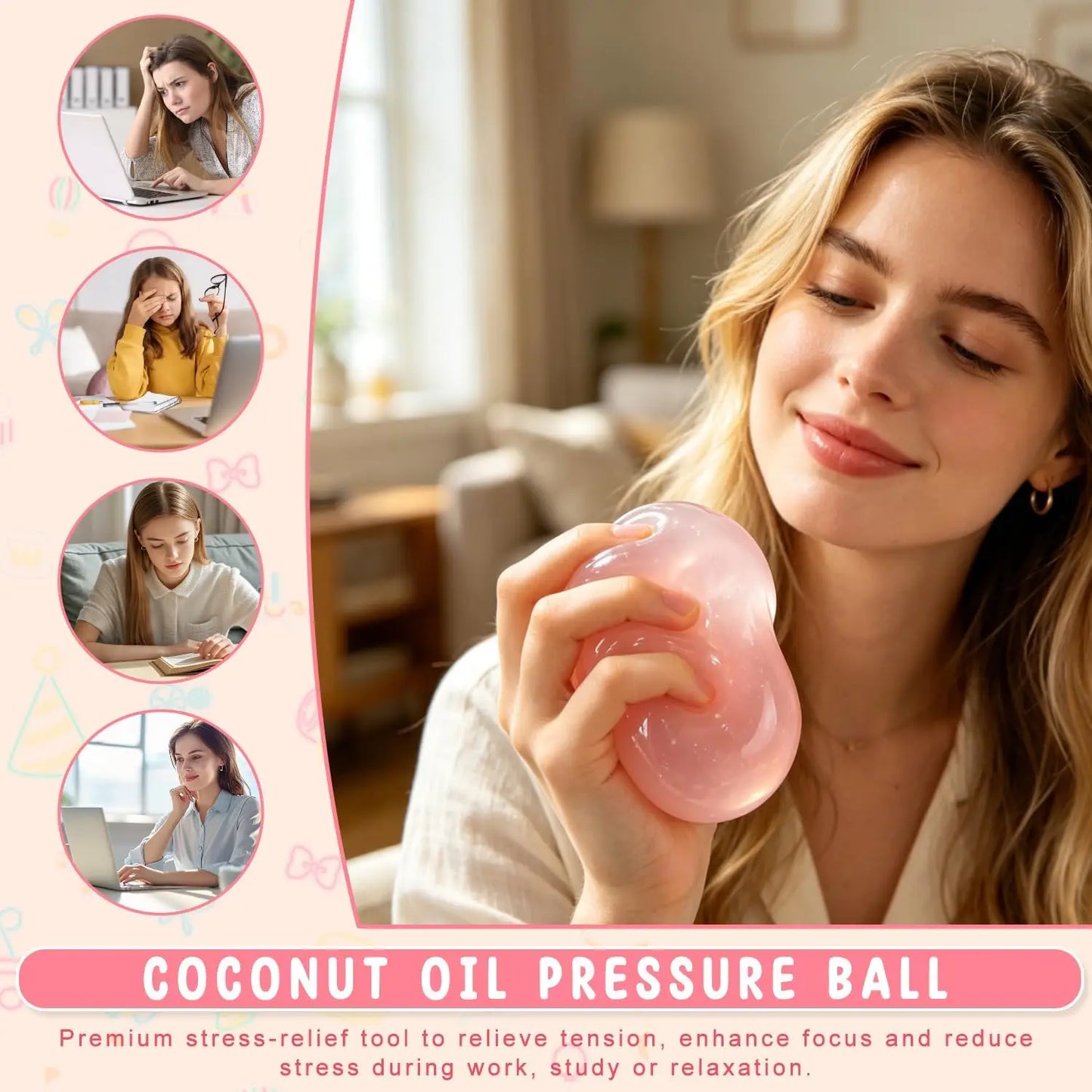 Artisan Coconut Oil Soft Gel Stress Ball Slow Rebound Squishy Toy with Jelly Texture Perfect Decompression Fidget for Adults