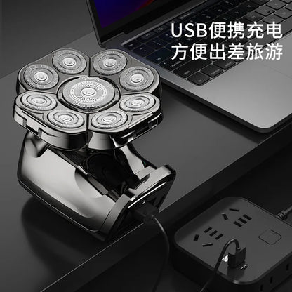 9 Head 6-in-1 Electric Shaver for Men, 4D Floating Bald Head Razor, Rechargeable Waterproof Grooming Kit with Trimmer,
