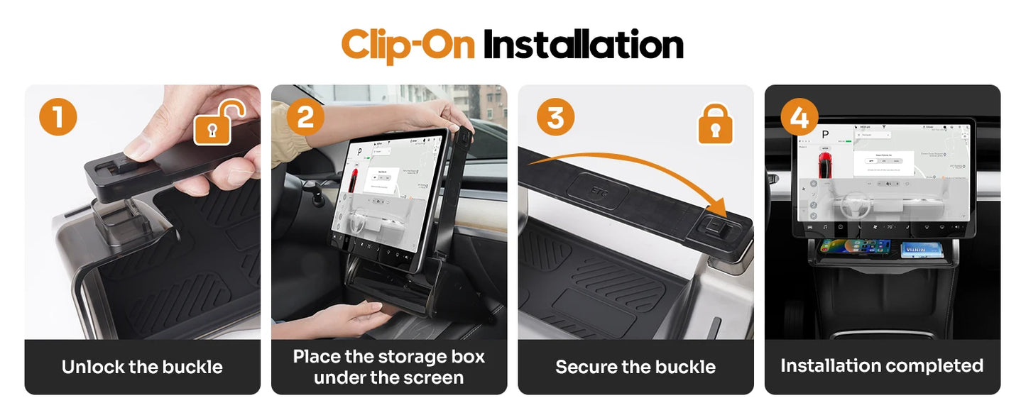 TEEQ Center Under Screen Storage For Tesla Model 3 Highland Model Y Tray Storage Box Behind The Screen Storage Box Accessories