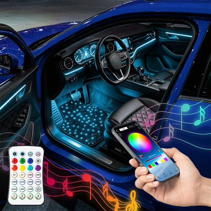 4pcs Starlight LED Car Floor Mats, App Control Washable Fiber Optic Lights Universal Automotive Decoration Atmosphere Light