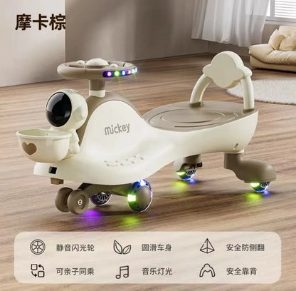 Mickey Kids Twist Car Ride On Toy For 1-3 Years Old Toddlers Universal Anti Rollover Silent Wheels With Music Flashing Lights