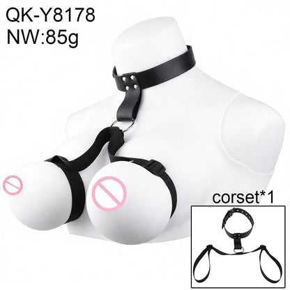 QKKQ Chest Harness Belt PU Leather And Webbing Erotic Bra Breast Flirting Chest Binder Breast Bondage BDSM Sex Toys For Women