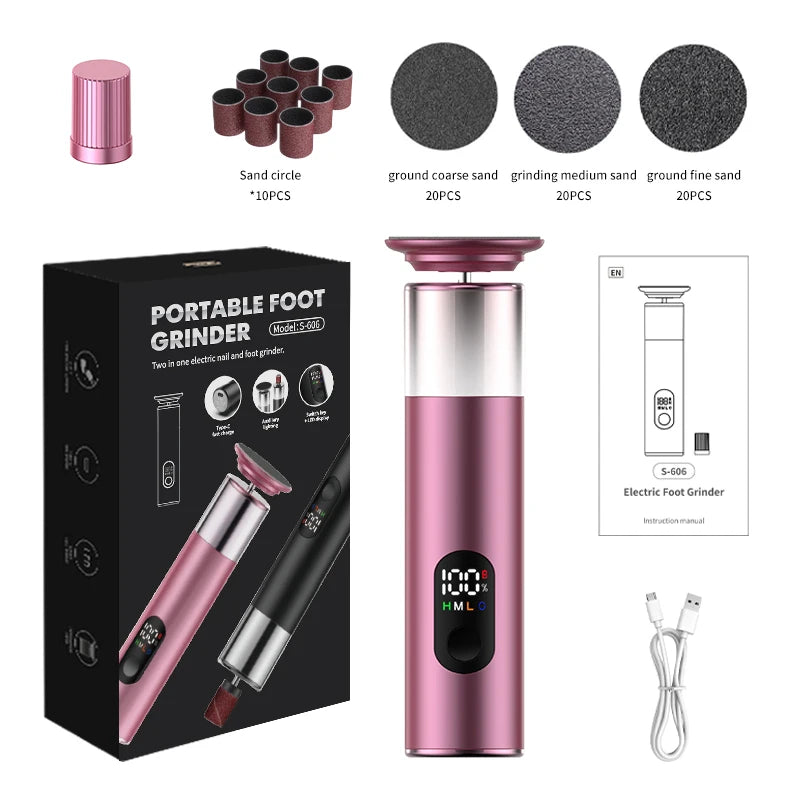 Aluminum Alloy  2 in 1 ElectricFoot Callus Remover with 60pcs Sandpaper Discs, Adjustable Foot File Nail Polisher With Gift Box