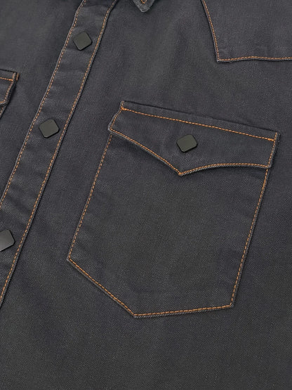 Men's Denim Shirt for Spring and Autumn, Vintage Topstitch Work Shirt, Handwashed Distressed Long Sleeve Shirt, Western Cowboy S