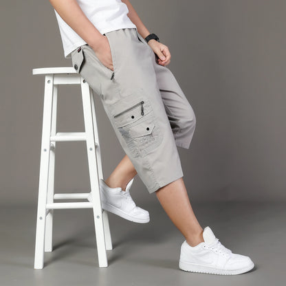 Summer Zipper Pocket Workwear Shorts Mens Knee Cargo Pants 2026 Cotton Shorts Men Climbing Jogger Elastic Waist Sports Work Wear