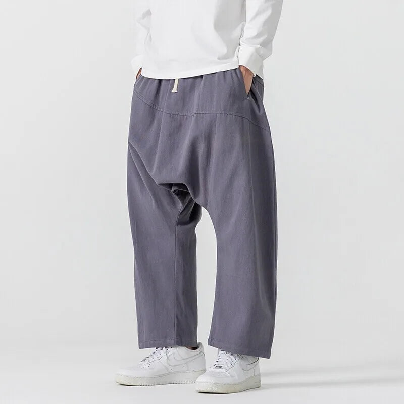 Wide Leg Pants Men's Casual Hip Hop Streetwear Pants Men's Japanese Styles Haori Cotton Linen Loose Harun Trousers Plus Size 5XL