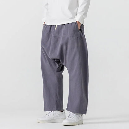 Wide Leg Pants Men's Casual Hip Hop Streetwear Pants Men's Japanese Styles Haori Cotton Linen Loose Harun Trousers Plus Size 5XL