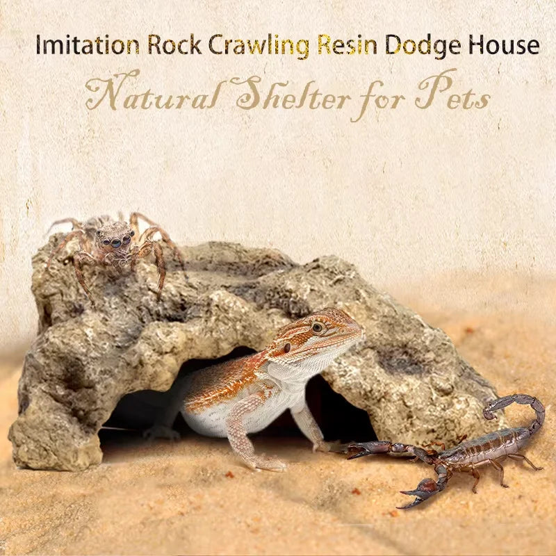 Reptile Rock Hide Cave Resin Turtle Basking Platform Shelter for Lizard hideout Reptile bearded dragon Amphibian Terrarium
