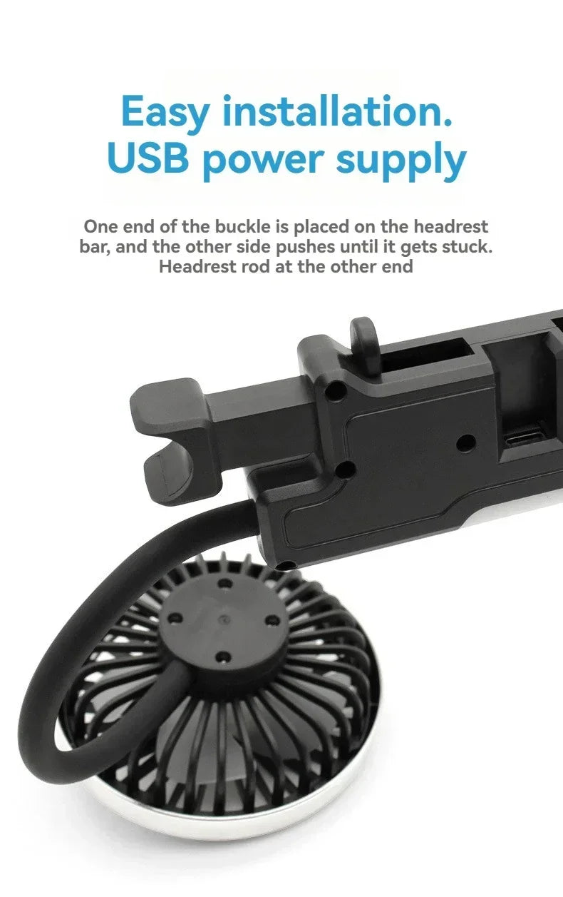360° Rotation Double Head Car Back Seat Fan 3-speed Wind Adjustment USB Auto Cooling Fans for Summer Car Accessorie