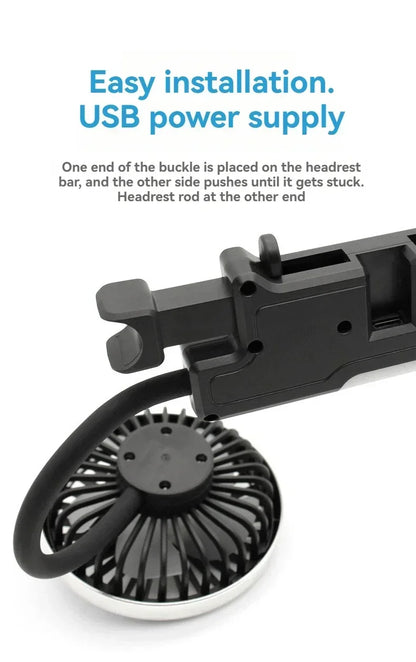 360° Rotation Double Head Car Back Seat Fan 3-speed Wind Adjustment USB Auto Cooling Fans for Summer Car Accessorie