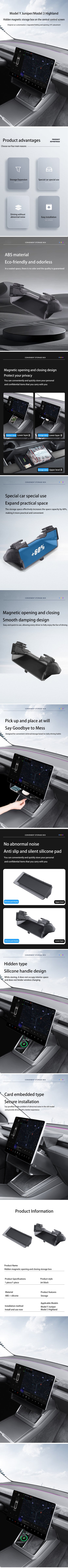 For Tesla Model Y Juniper/Model3 Highland Tray Magnetic Under Screen Hidden Storage Box Magnetic opening and closing storage box