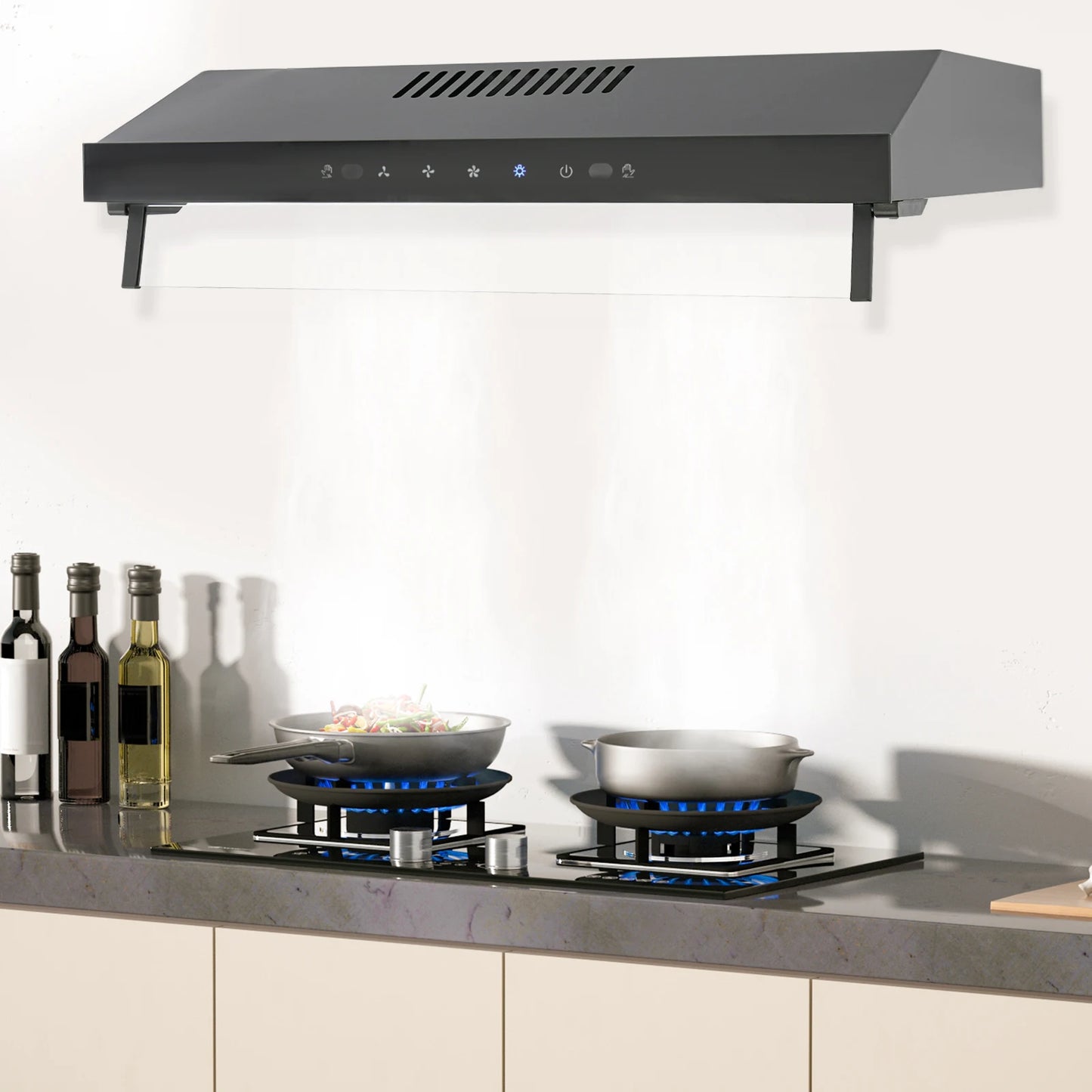Dual Motor Kitchen under Cabinet Range Hood 900CFM US Standard 59.8*33.5cm/23.54*13.19in with LED Lights And Adjustable Wind Speed
