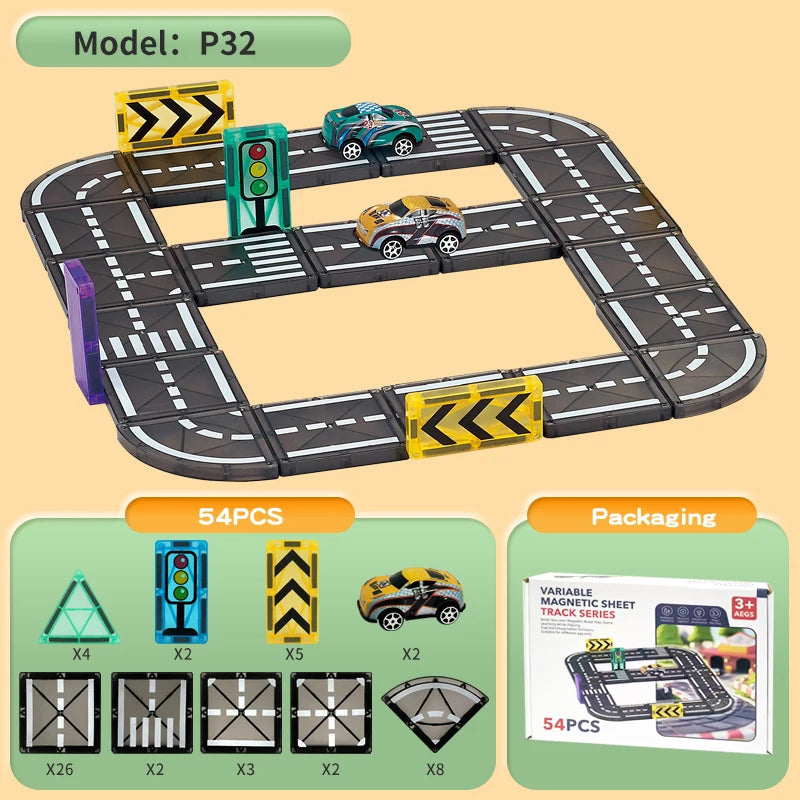 Magnetic Road Magnet Crane Car Toy Magnetic Block STEM Toys Creativity and Educational Construction Toys for Kids Birthday Gifts