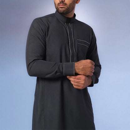 New Muslim men's Thobes Formal wear long sleeve embroidery simple men's loose casual Arabic Islamic national style loose robe