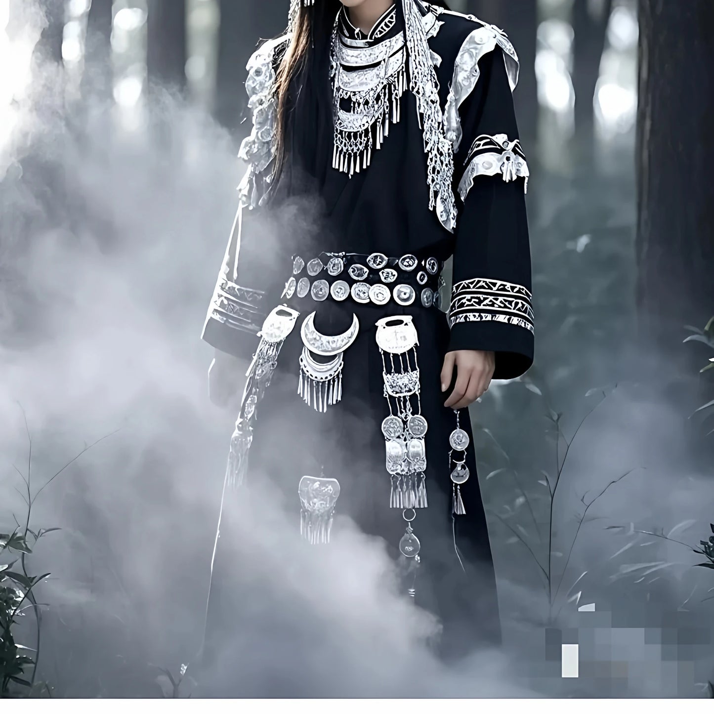 New Men's Ethnic Miao Ethnicity Clothing Set Photography Portrait Photography Long Sleeve Loose Fit round Neck Single Button