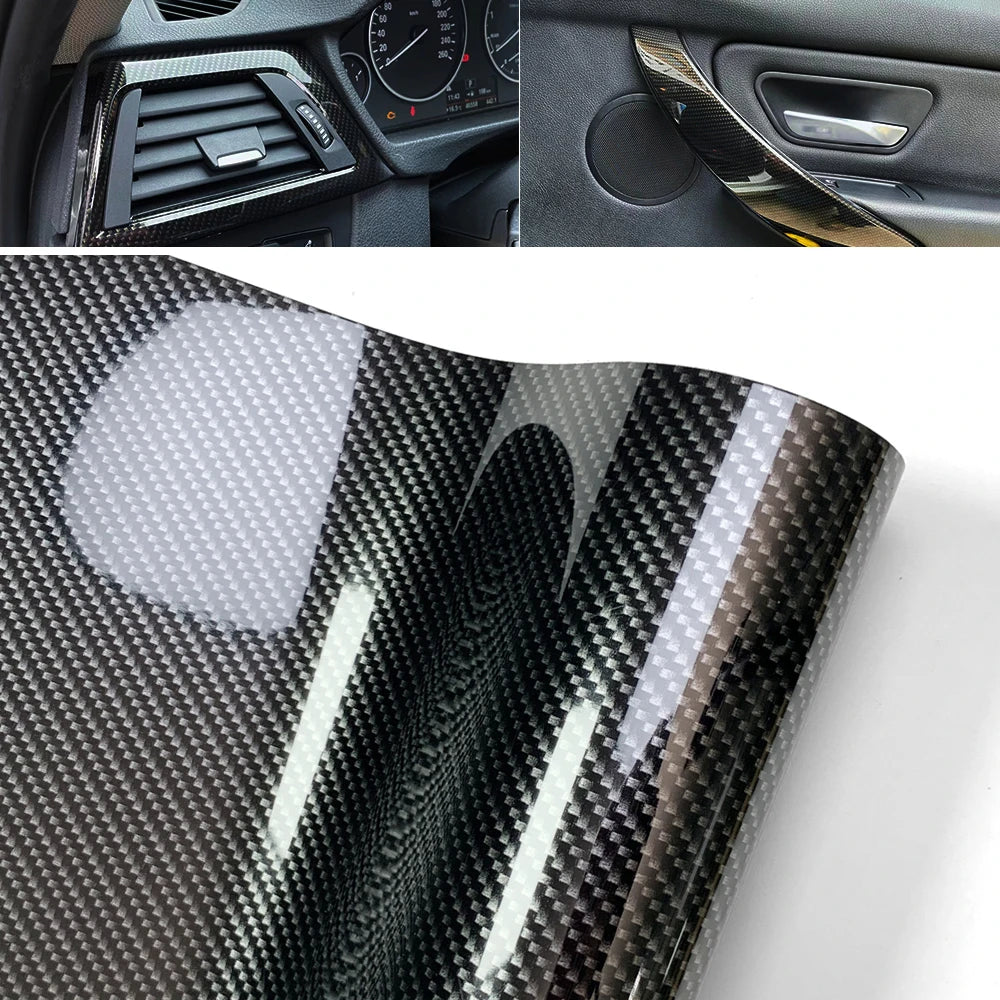 9D Carbon Fiber Vinyl Wrap Film Gloss Black Anti Scratch Waterproof Car Stickers DIY Protective Film Universal Auto Accessories