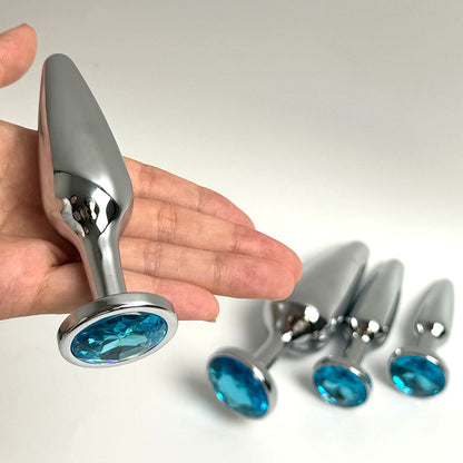 Lake Blue Gem Silver Metal Anal Plug Set by Dream Vibe Anal Trainer Kit Prostate Sex Toy Unisex Couple Backdoor Intimate Gift