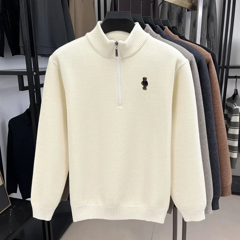 Hot Sale Quality Thicken Men's Sweater Zipper Bear Embroidery Warm Knitted Sweater Japan Winter Hoodies Fashion Soft Men's Wear