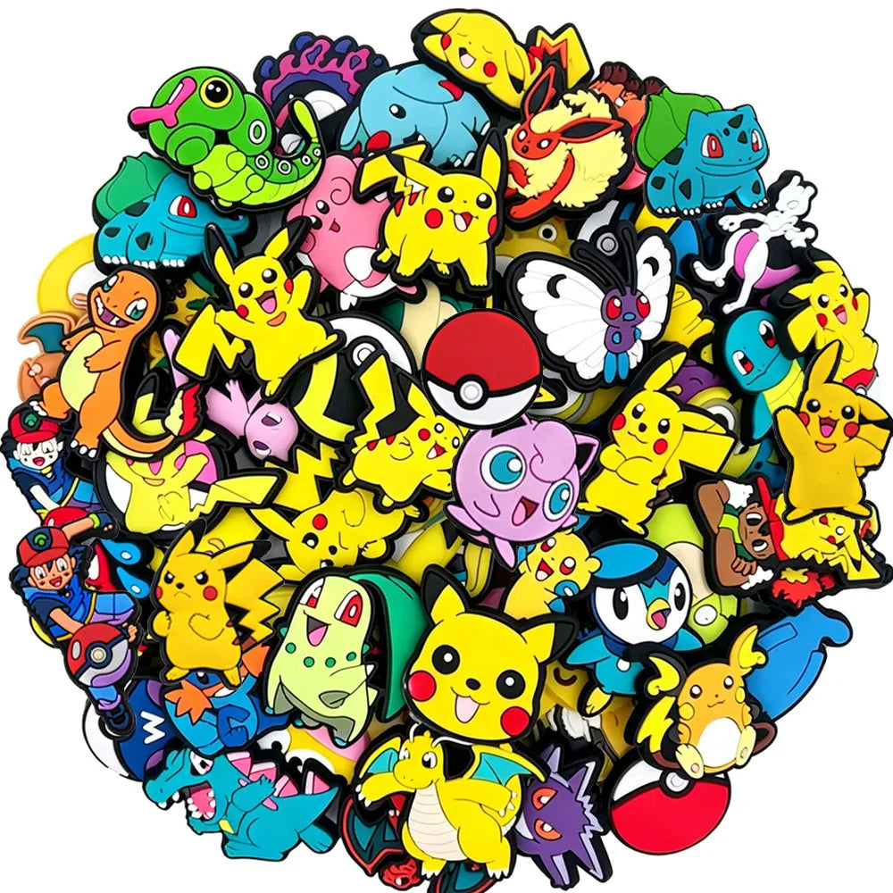 20-100Pcs Potdemiel Pokemon Series Shoe Charms For Slides Clog Sandals Shoes Decorations Accessories For Friend Party Gifts