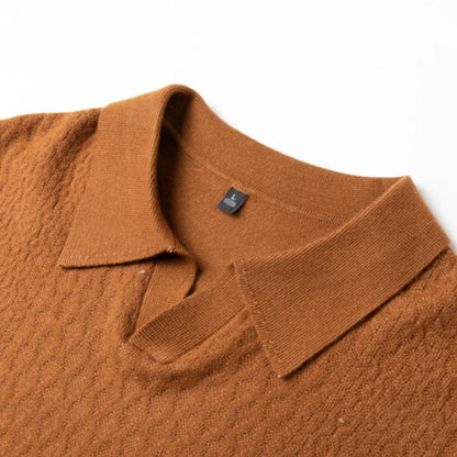 High-quality Men's Business Casual Solid Color V-neck Long Sleeve Warm Sweater, 2024 Daily Versatile POLO Shirt.M-4XL