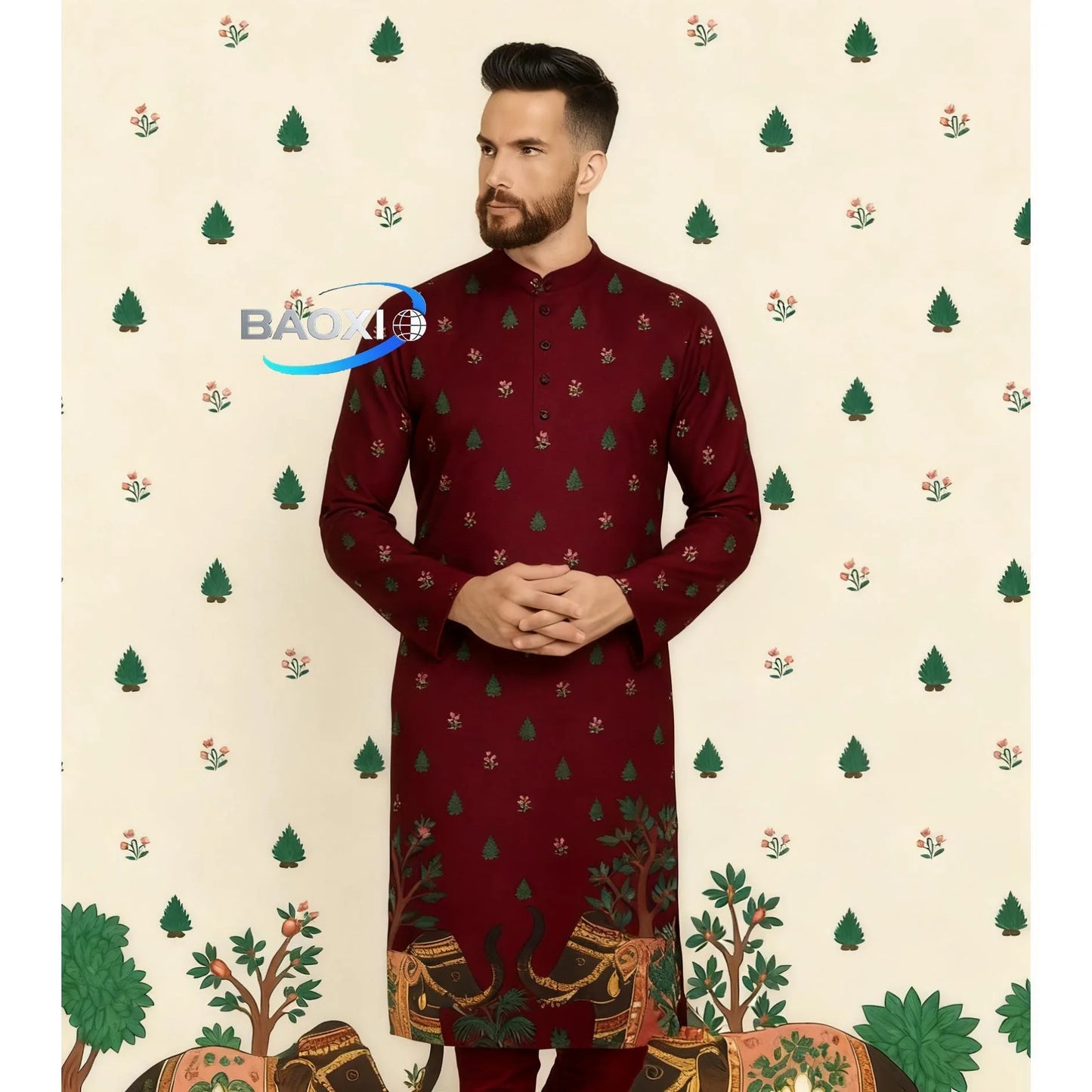 Stand Collar Muslim Men Clothes Folk Kaftan Musulman Kurta Indian Islamic Clothing Ropa Musulman Hombre Camisa Arabe Hombre