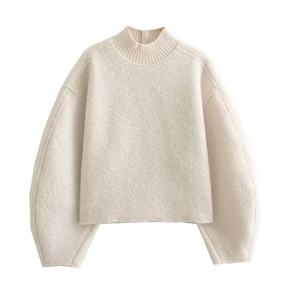 BSAY Women Fashion Autumn Winter 2024 New Loose Solid Color Long Sleeved Stand Collar Pullover Top Chic Female Sweatshirt