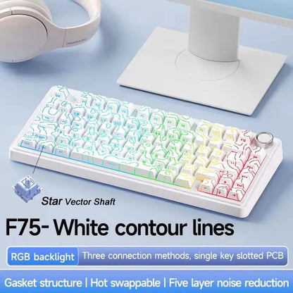 AULA Mechanical Keyboard F75 Three Modes Gaming Mechanical Keyboard Multi-function Knob Can Switch Between Game/Office Modes