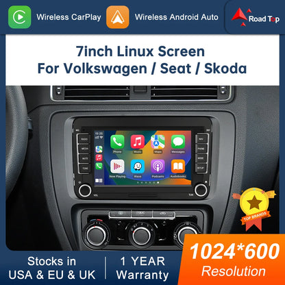 Road Top 7" HD Car Radio Wireless CarPlay Android Auto Stereo Audio For Volkswagen/Seat/Skoda/Passat/Golf/Polo Player