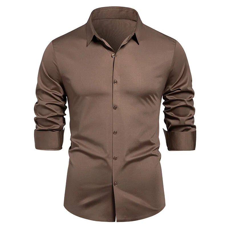 2025 Men's High Quality Shirt Solid Color Fashion Business Leisure Social Dress Ball Shirt Men's Formal Dress Slimming Shirt